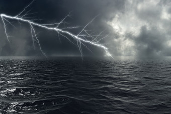 狂风暴雨的天气的海洋与闪电
