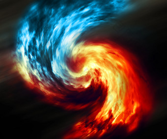 火和冰摘要背景红色的和蓝色的烟漩涡黑暗背景
