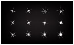 集向量闪闪发光的和发光的光效果星星黑色的背景