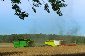 两个农业机器操作的场粮食收获机器操作的场农业土地两个农业机器操作的场农业土地因收获机器操作的场