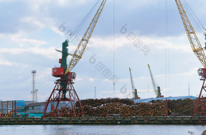 贸易的加里宁格勒钓鱼港口港起重机木运输木运输贸易的加里宁格勒钓鱼港口港起重机