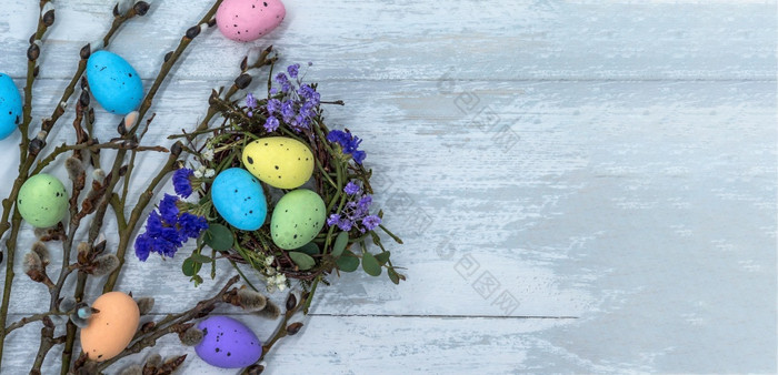 快乐复活节复活节鸡蛋柳树树枝神圣的复活节复活节鸡蛋的巢柳树树枝神圣的复活节复活节鸡蛋的巢