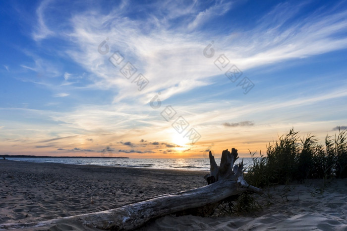 的天空的日落射线日落在的海反射阳光的海波俄罗斯波罗的海海日落在的海反射阳光的海波的天空的日落射线