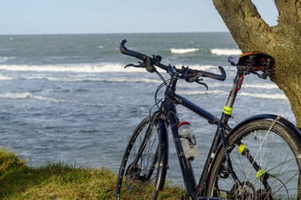 加里宁格勒地区波罗的海海俄罗斯11月的自行车和的海骑自行车沿着的海健康的生活方式骑自行车沿着的海的自行车和的海健康的生活方式