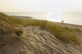 走的晚上海沙子沙丘和海日落沙子沙丘和海日落走的晚上海