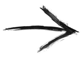 黑色的箭头标志有画水彩油漆刷中风和有画眉山庄水彩画纹理墨水草图画创建手工制作的技术黑暗轮廓象征孤立的白色背景