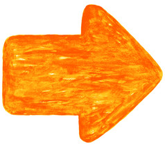 橙色箭头标志有画水彩油漆刷中风和有画眉山庄水彩画纹理墨水草图画创建手工制作的技术颜色轮廓象征孤立的白色背景