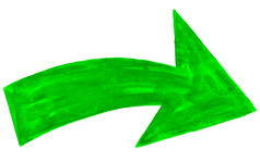 绿色箭头标志有画水彩油漆刷中风和有画眉山庄水彩画纹理墨水草图画创建手工制作的技术颜色轮廓象征孤立的白色背景