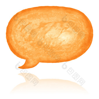 橙色椭圆演讲泡沫图标与水彩油漆纹理孤立的白色背景