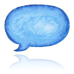 蓝色的椭圆演讲泡沫图标与水彩油漆纹理孤立的白色背景