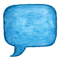 蓝色的广场演讲泡沫图标与水彩油漆纹理孤立的白色背景