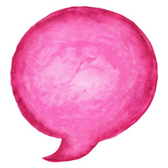 粉红色的圆演讲泡沫图标与水彩油漆纹理孤立的白色背景