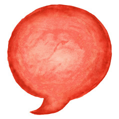 红色的圆演讲泡沫图标与水彩油漆纹理孤立的白色背景