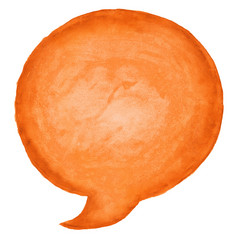 橙色圆演讲泡沫图标与水彩油漆纹理孤立的白色背景