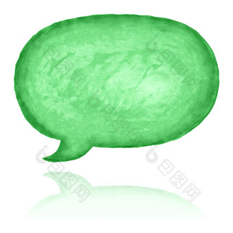 绿色椭圆演讲泡沫图标与水彩油漆纹理孤立的白色背景
