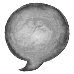 灰色的圆演讲泡沫图标与水彩油漆纹理孤立的白色背景
