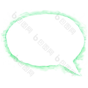 绿色<strong>椭圆</strong>演讲泡沫<strong>图标</strong>与水彩油漆纹理孤立的白色背景