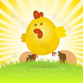 春天复活节小鸡出生插图小春天复活节小鸡出生跳从的鸡蛋