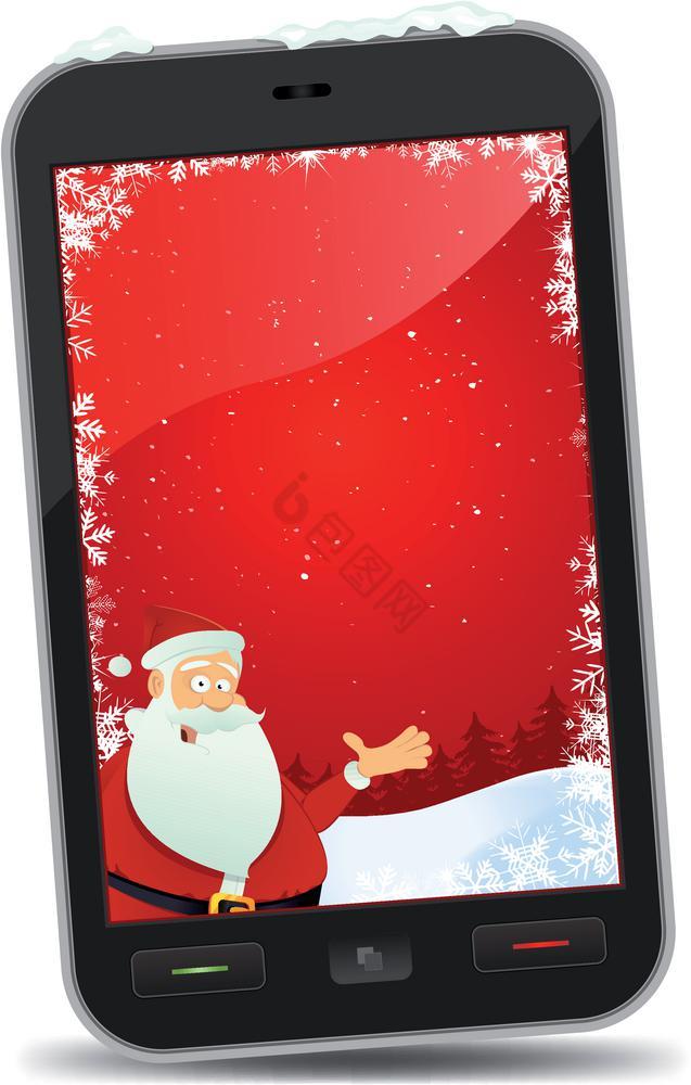 插图智能手机屏幕与圣诞节壁纸内部和圣诞老