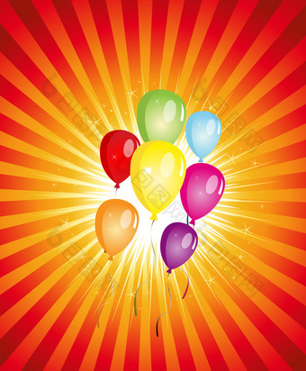 插图色彩斑斓的气球聚会，派对与闪亮的阳光背景为快乐新一年<strong>任何</strong>节日夏天事件庆祝活动夏<strong>天气</strong>球聚会，派对