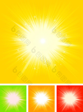 插图集合四个摘要夏天闪亮的的亮光为夏天假期夏天太阳的亮光