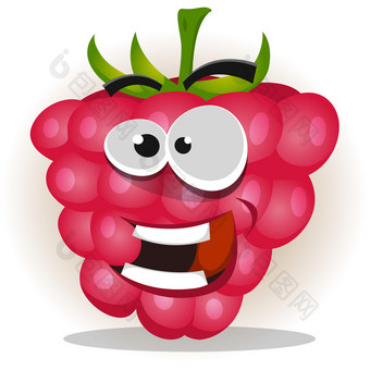 插图有趣的快乐卡通<strong>树莓水果</strong>字符看快乐微笑和快乐的有趣的快乐<strong>树莓</strong>字符