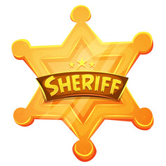 治安官元帅明星黄金金牌图标插图卡通有趣的金治安官金牌象征为西方警察和法律权威安全和正义
