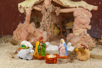 基督诞生场景与普罗旺斯的圣诞节<strong>婴儿床</strong>数据玛丽约瑟夫和耶稣