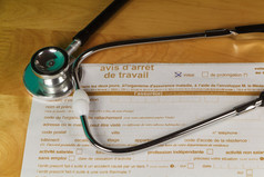 法国医疗工作停止请注意和黑色的听诊器