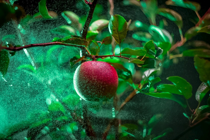 喷涂的红色的苹果喷雾的苹果树喷涂红色的苹果喷雾的苹果树