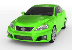 车孤立的白色绿色油漆有色玻璃左前一边视图呈现