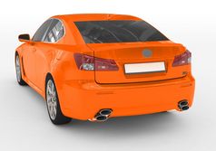 车孤立的白色橙色油漆有色玻璃是从一边视图呈现