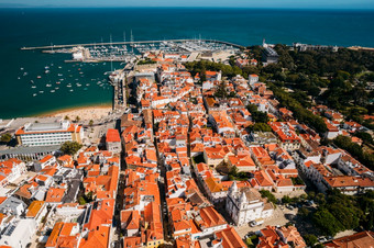 空中视图历史中心管理里斯本地区葡萄牙下一个的海空中视图历史中心管理葡萄牙下一个的海