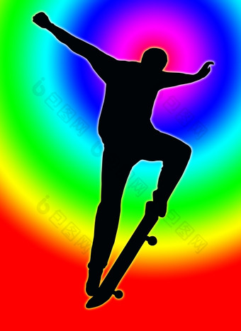 颜色圆背景滑板溜冰者鼻磨与董事会轮廓