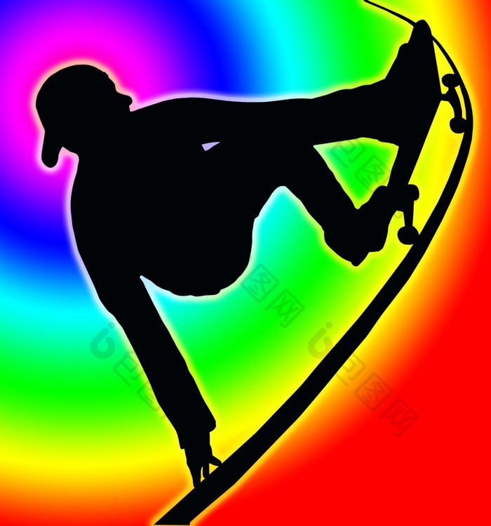 颜色圆背景滑板溜冰者抓住转垂直斜坡
