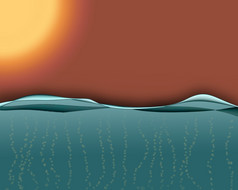 清晰的水波与泡沫而且灼热的太阳说明背景