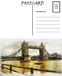 白色空明信片模板与伦敦桥图像