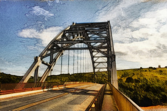 <strong>拱形</strong>弓<strong>桥</strong>在Mtamvuma河绘画