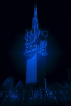 摘要辐射霓虹灯蓝色的电信塔图像