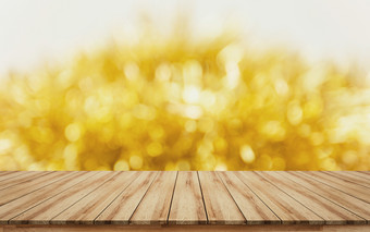 空木桌面视觉设计布局为出售促销活动产品显示与模糊黄金丝带背景