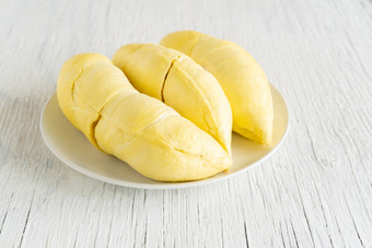 榴莲亚洲水果有黄色的和臭榴莲菜白色表格背景