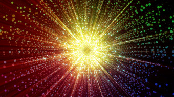 呈现空间与粒子收集的中心明亮的和神奇的爆炸明星使粒子