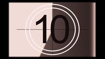 呈现单色通用<strong>倒计时</strong>电影领袖<strong>倒计时</strong>时<strong>钟</strong>从效果老电影滚动与细节划痕行污垢标记和电影粮食