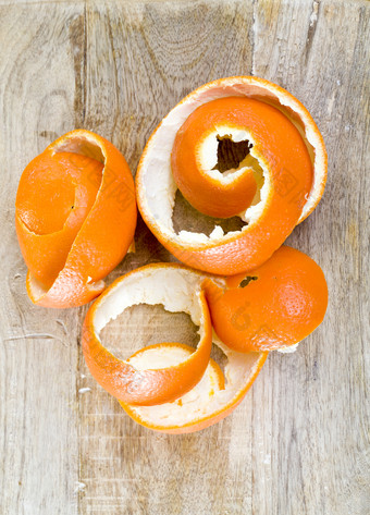 去皮成熟的橙色普通话普通话皮谎言的形式螺旋特写镜头柑橘类去皮成熟的橙色普通话