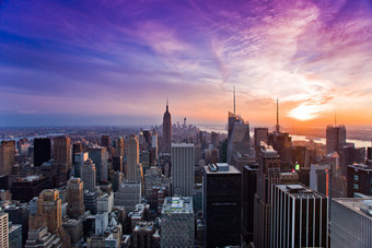 新纽约城市风景生动的日落天空新纽约城市风景