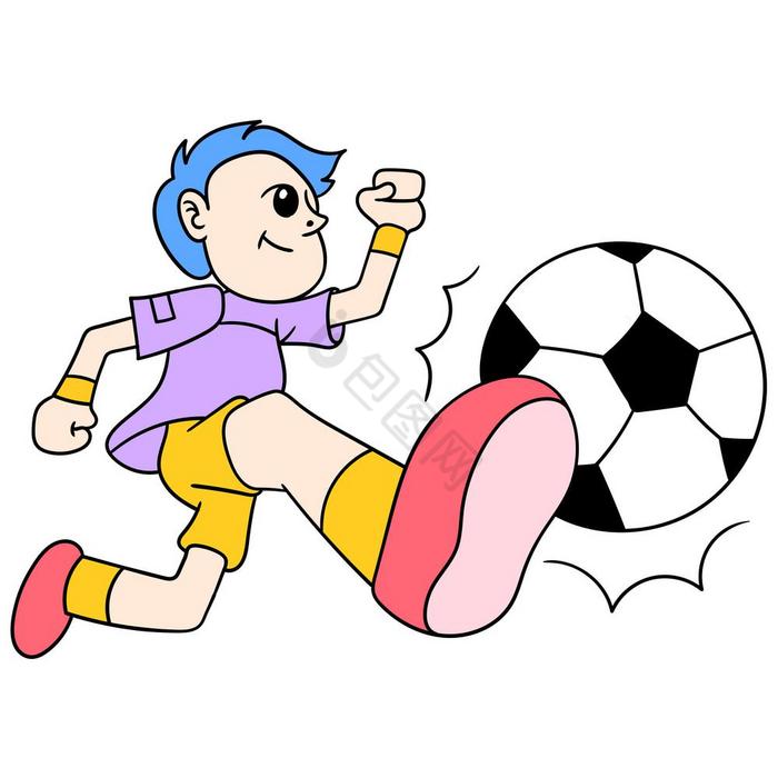 男孩行动运球足球图片