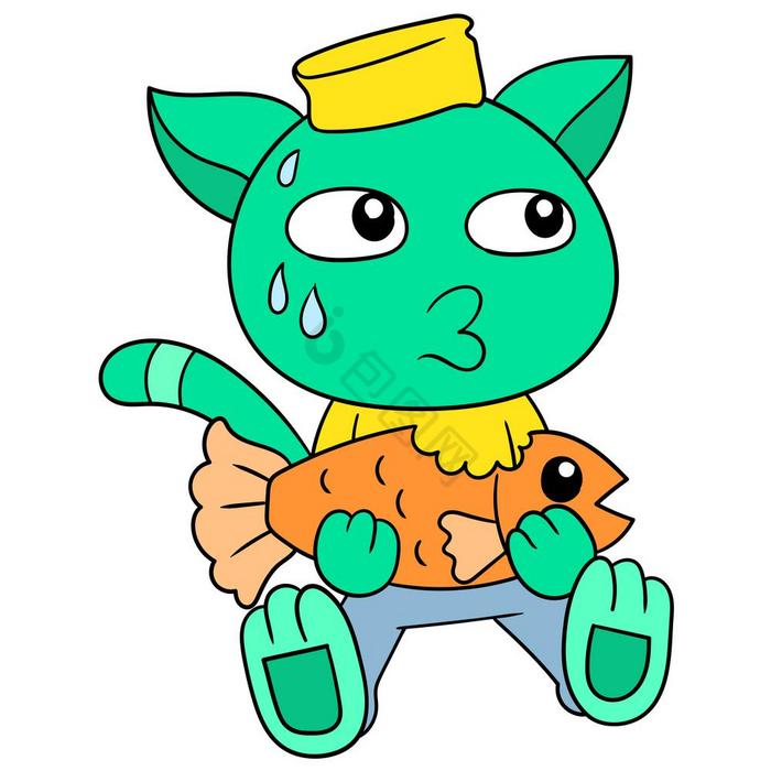 的猫坐着偷偷吃金鱼图片