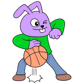 兔子男孩玩篮球运球