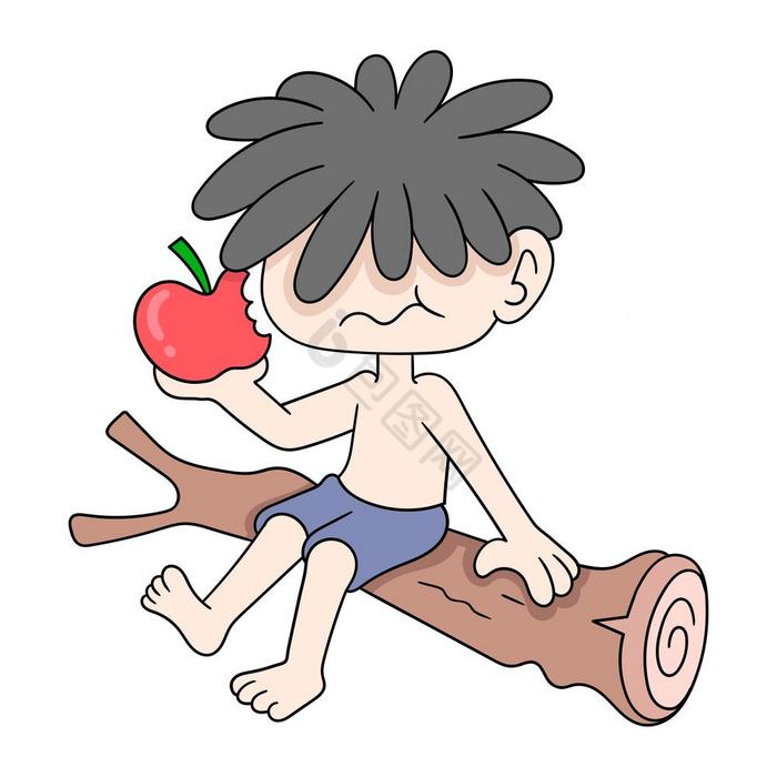 男孩坐着吃苹果图片
