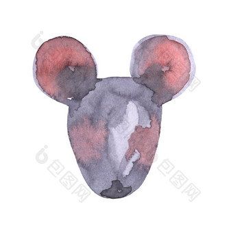 鼠标水彩画插图有趣的图标动物灰色老鼠与粉红色的耳朵孤立的白色背景新一年绘画象征画艺术对象为设计鼠标水彩画插图有趣的图标动物灰色老鼠与粉红色的耳朵孤立的白色背景新一年绘画象征画艺术对象为设计